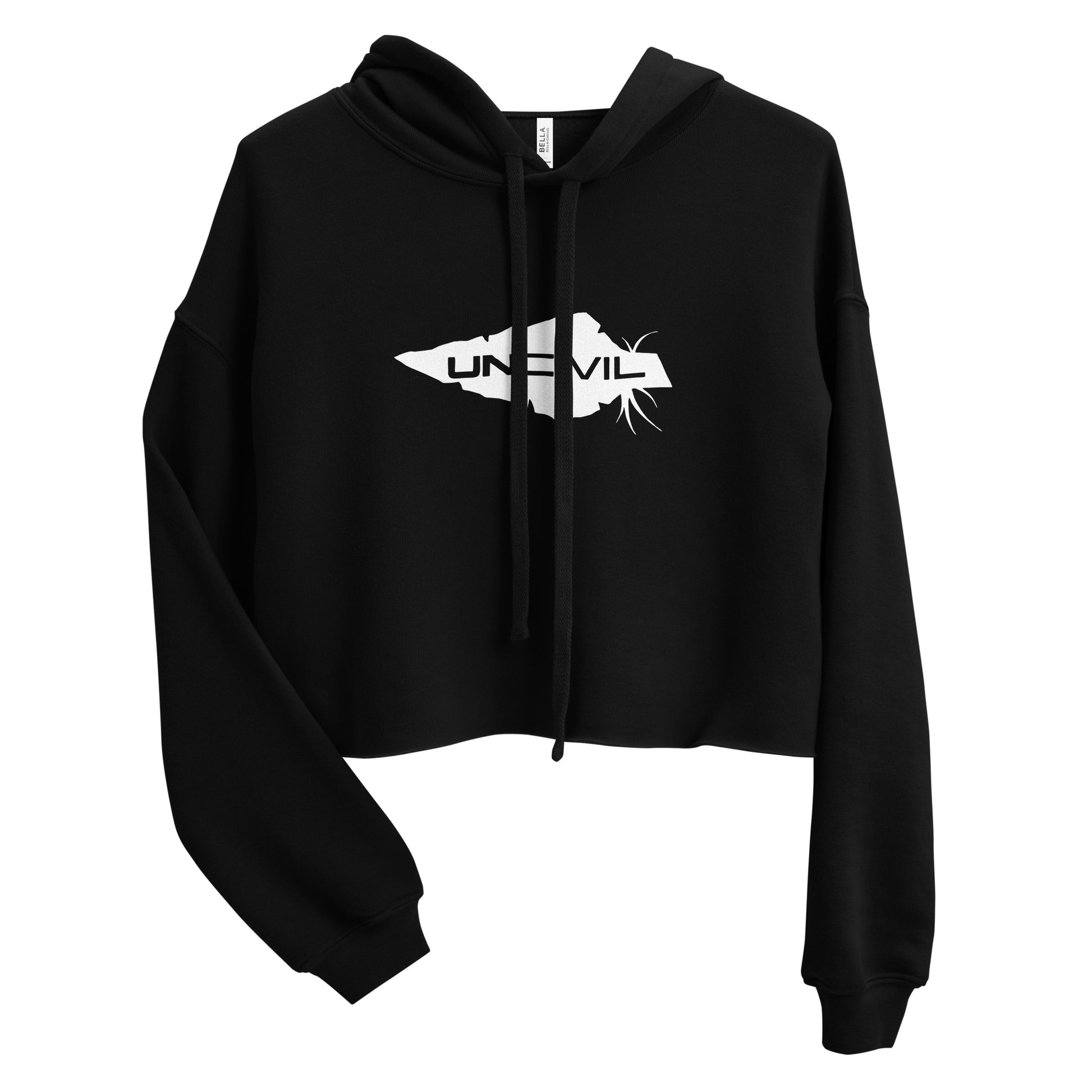 UNCIVIL women's Crop Hoodie is soft and comfy! this crop hoodie features our one and only white spear on black hoodie!