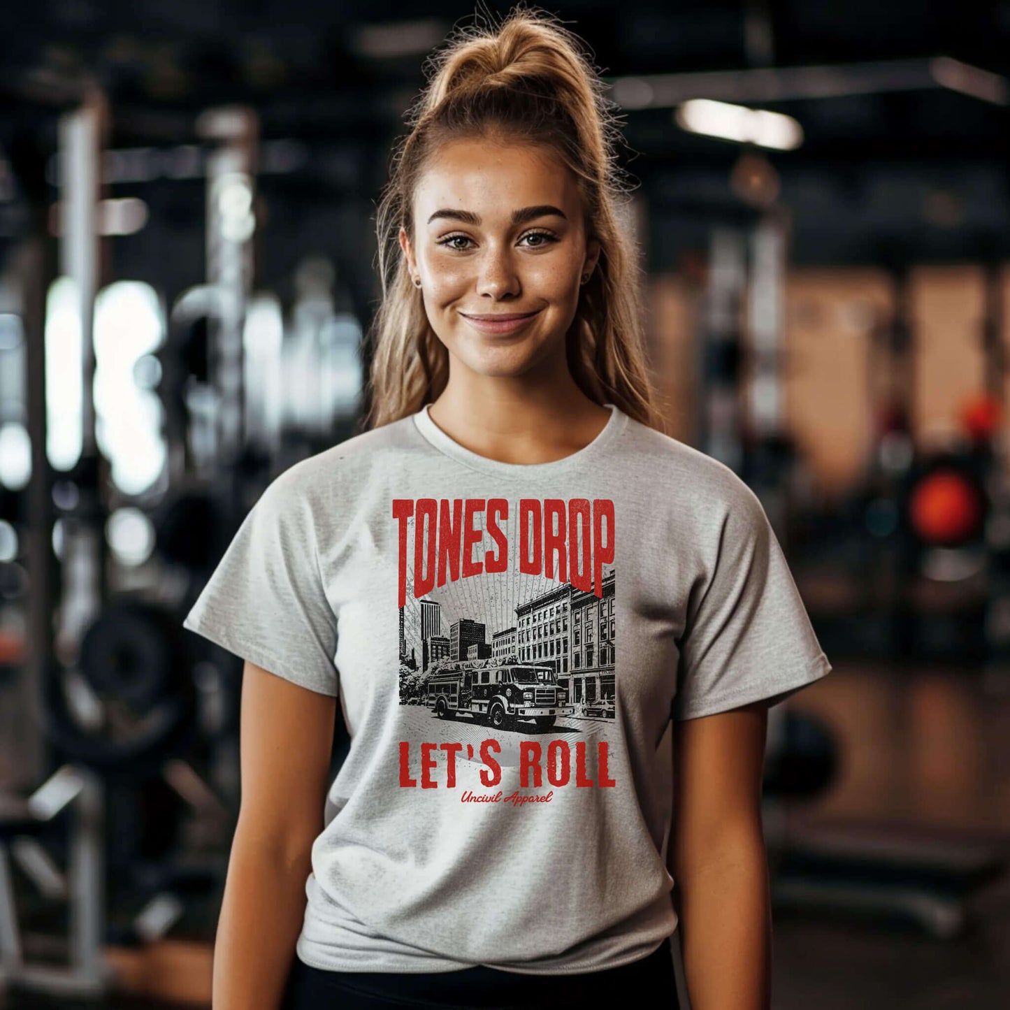 Heather Grey Tones Drop Firefighter Unisex T-Shirt
