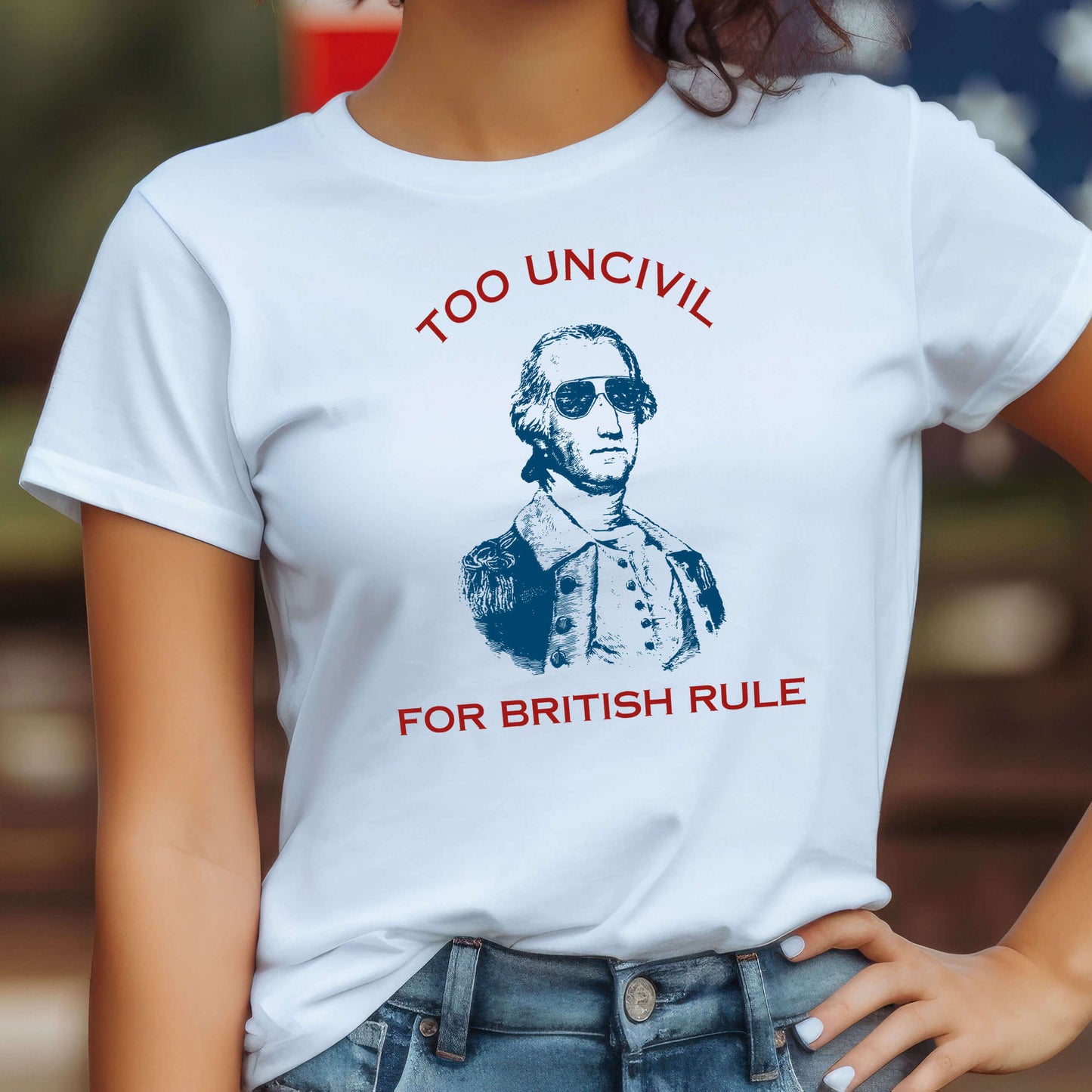George Washington Too UNCIVIL For British Rule t-shirts. White Men's shirt.