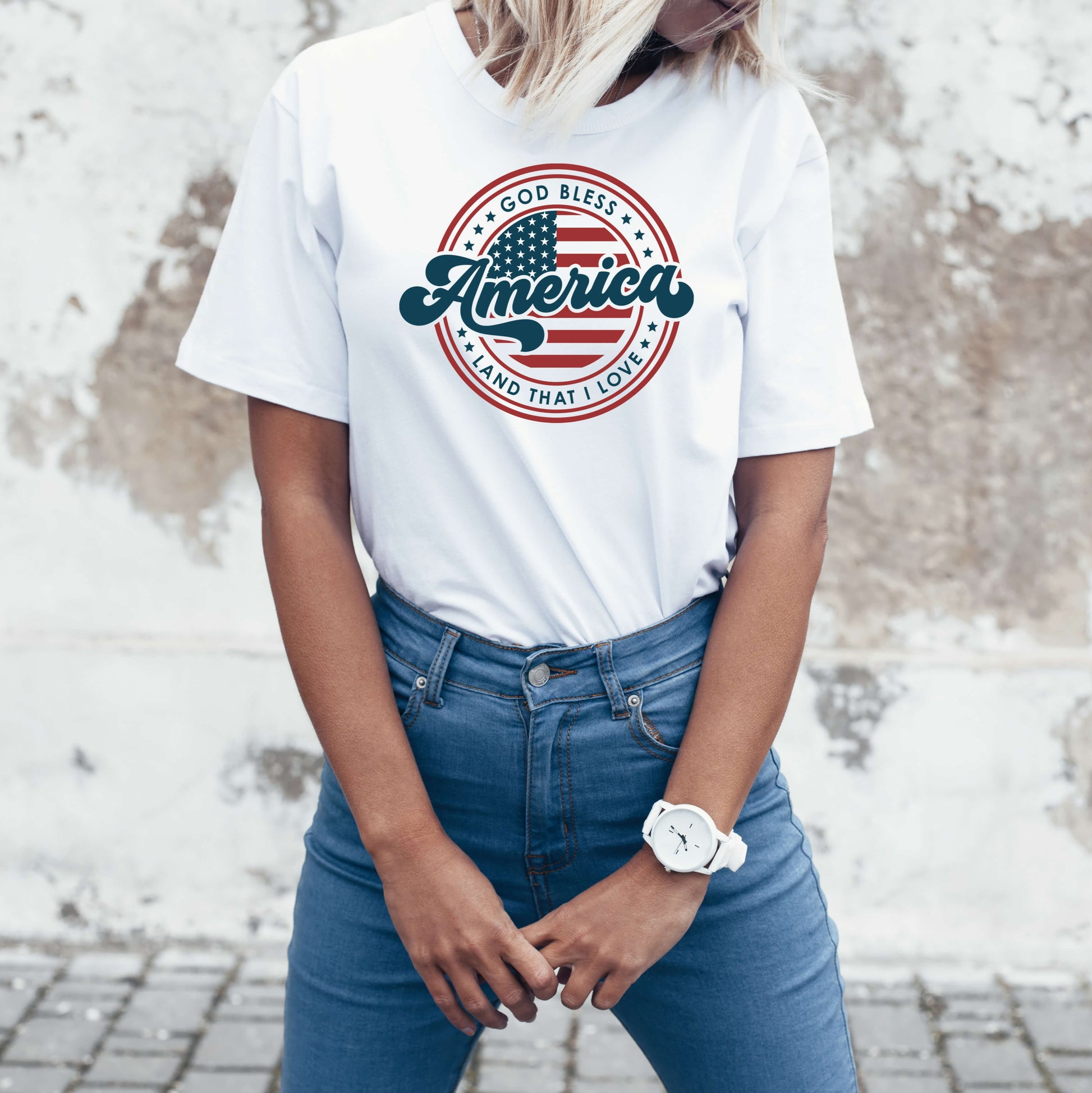 White Land That I Love Vintage Patriotic  Graphic T-Shirt 