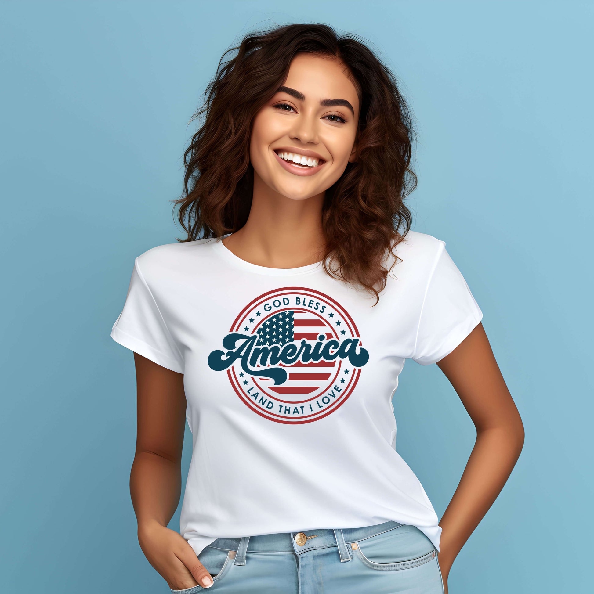 White Land That I Love Vintage Patriotic  Graphic T-Shirt 