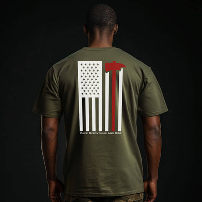 Face Everything & Rise UNCIVIL Firefighter Men's t-shirt with American Flag and Fireman's Axe - Army Green
