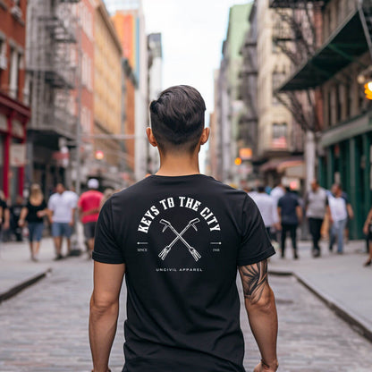 Keys to the City Halligan shirt, black men's t-shirt