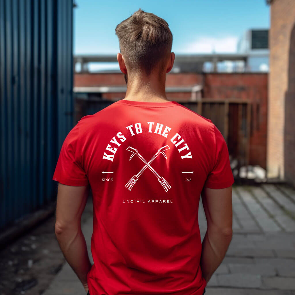 Keys to the City Halligan shirt, Red Men's t-shirt with maltese cross