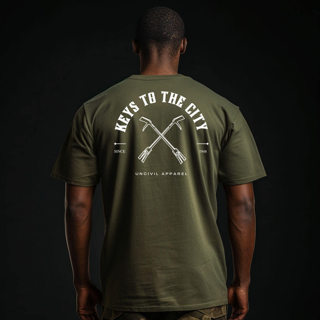 Keys to the City Halligan shirt, Army Green Men's t-shirt with maltese cross