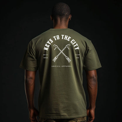 Keys to the City Halligan shirt, Army Green Men's t-shirt with maltese cross