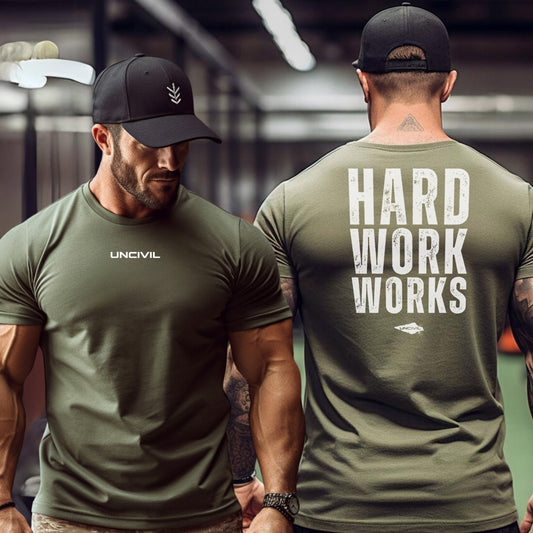 Hard work works army green t-shirt for men - motivational shirt