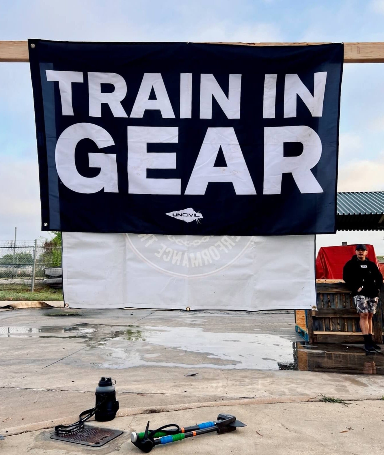 Train in Gear Flag 5x3 flag. Made for Firefighters, military, and first responders. Black and White flag with the UNCIVIL spear.