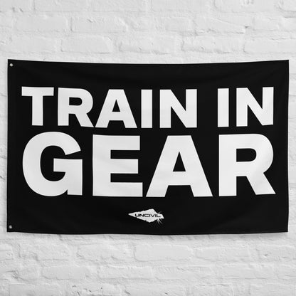 Train in Gear Flag 5x3 flag. Made for Firefighters, military, and first responders. Black and White flag with the UNCIVIL spear. 