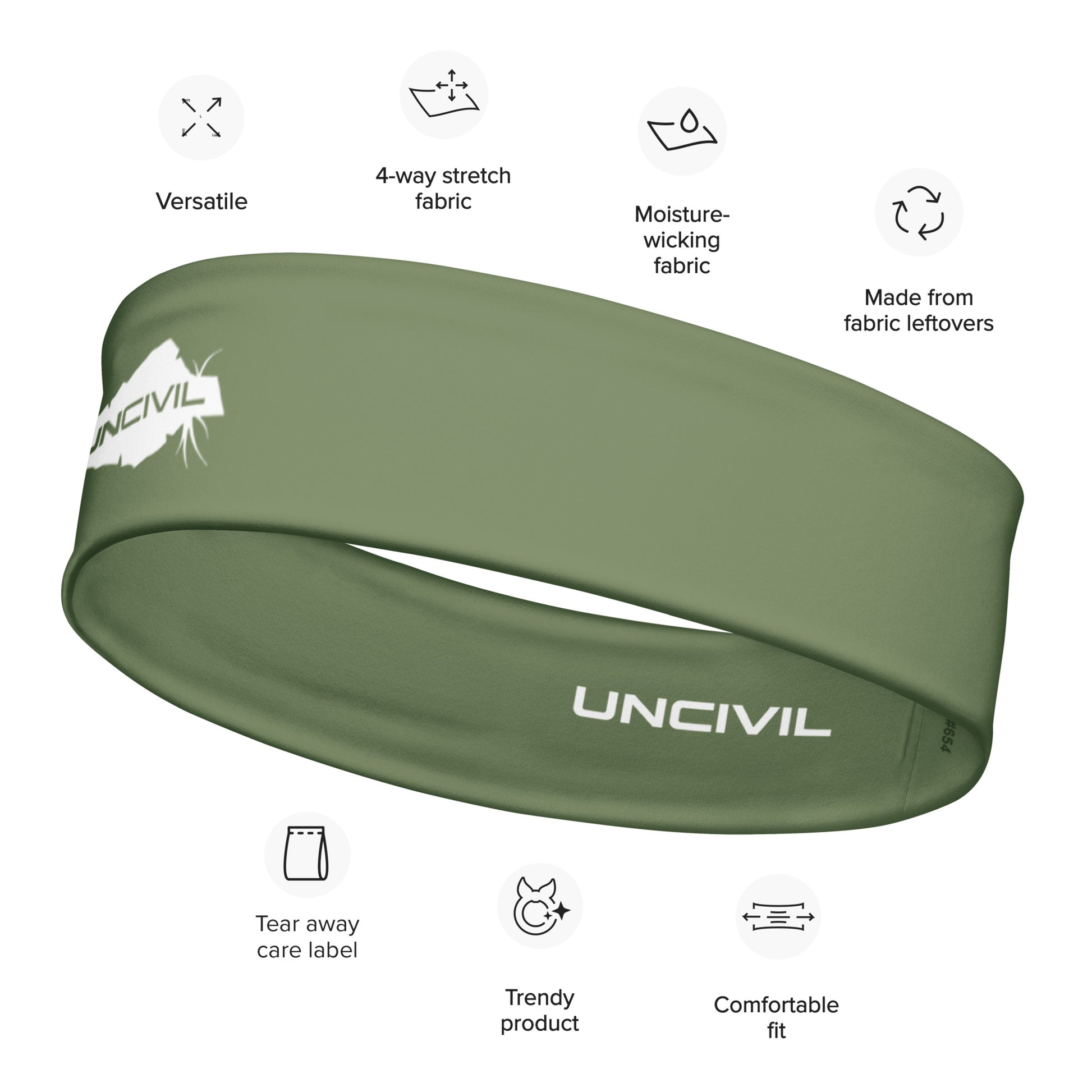 Army Green Uncivil Spear Headband, stretchy fit