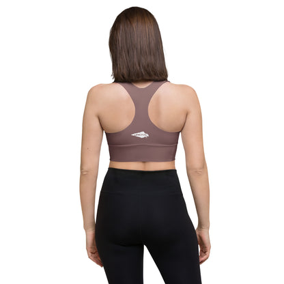 Muave Longline Camo UNCIVIL women's high impact Sports Bra with White spear.