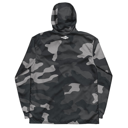 Men’s Grey Camo UNCIVIL breathable windbreaker with hoodie, back view