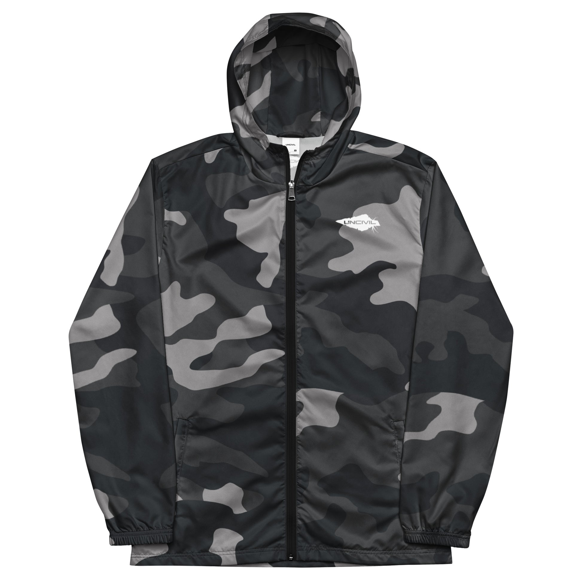 Men’s Grey Camo UNCIVIL breathable windbreaker with hoodie