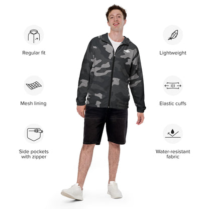 Men’s Grey Camo UNCIVIL breathable windbreaker with hoodie