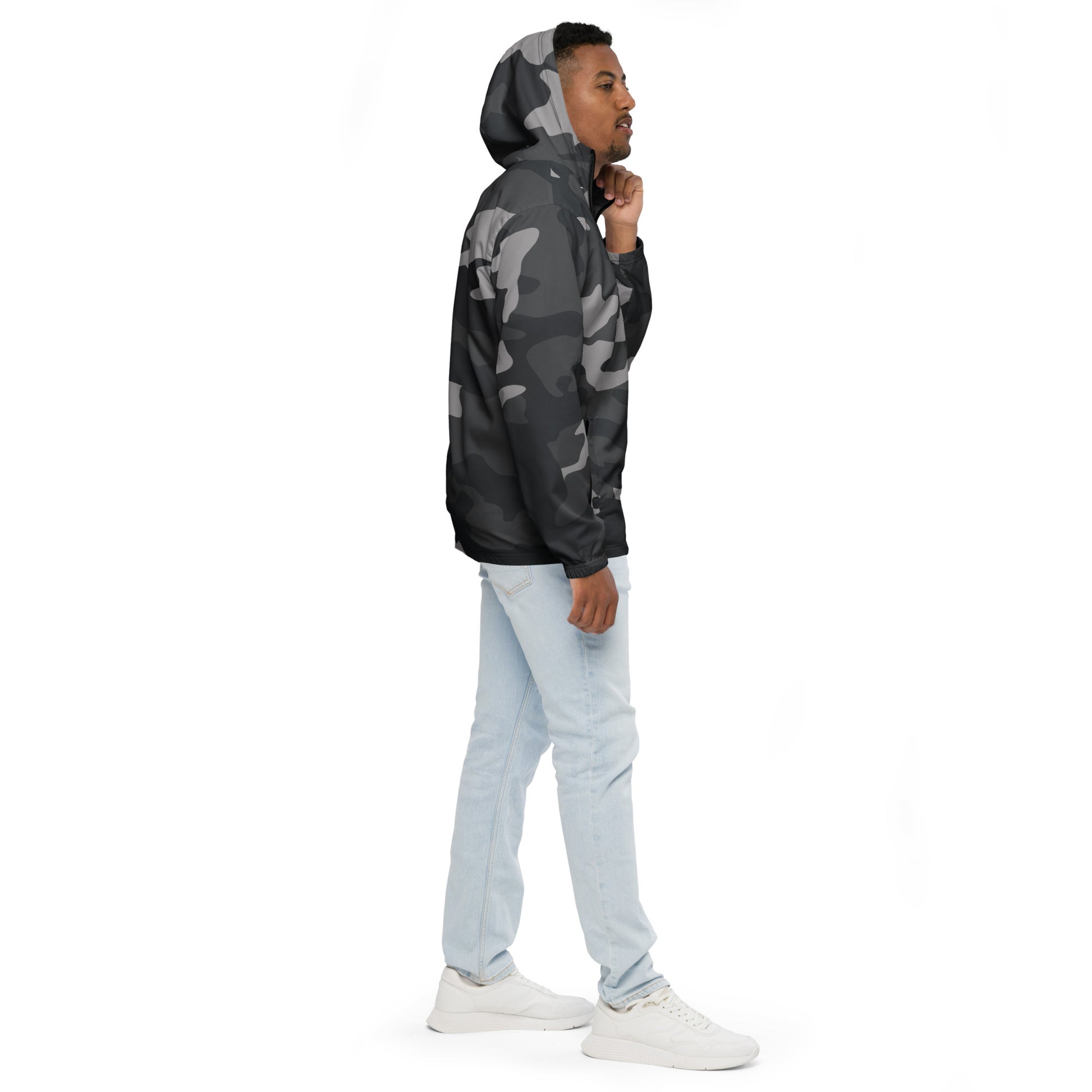 Men’s Grey Camo UNCIVIL breathable windbreaker with hoodie