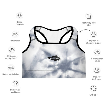 Storm Tie-Dye UNCIVIL woman's high intensity Sports Bra.