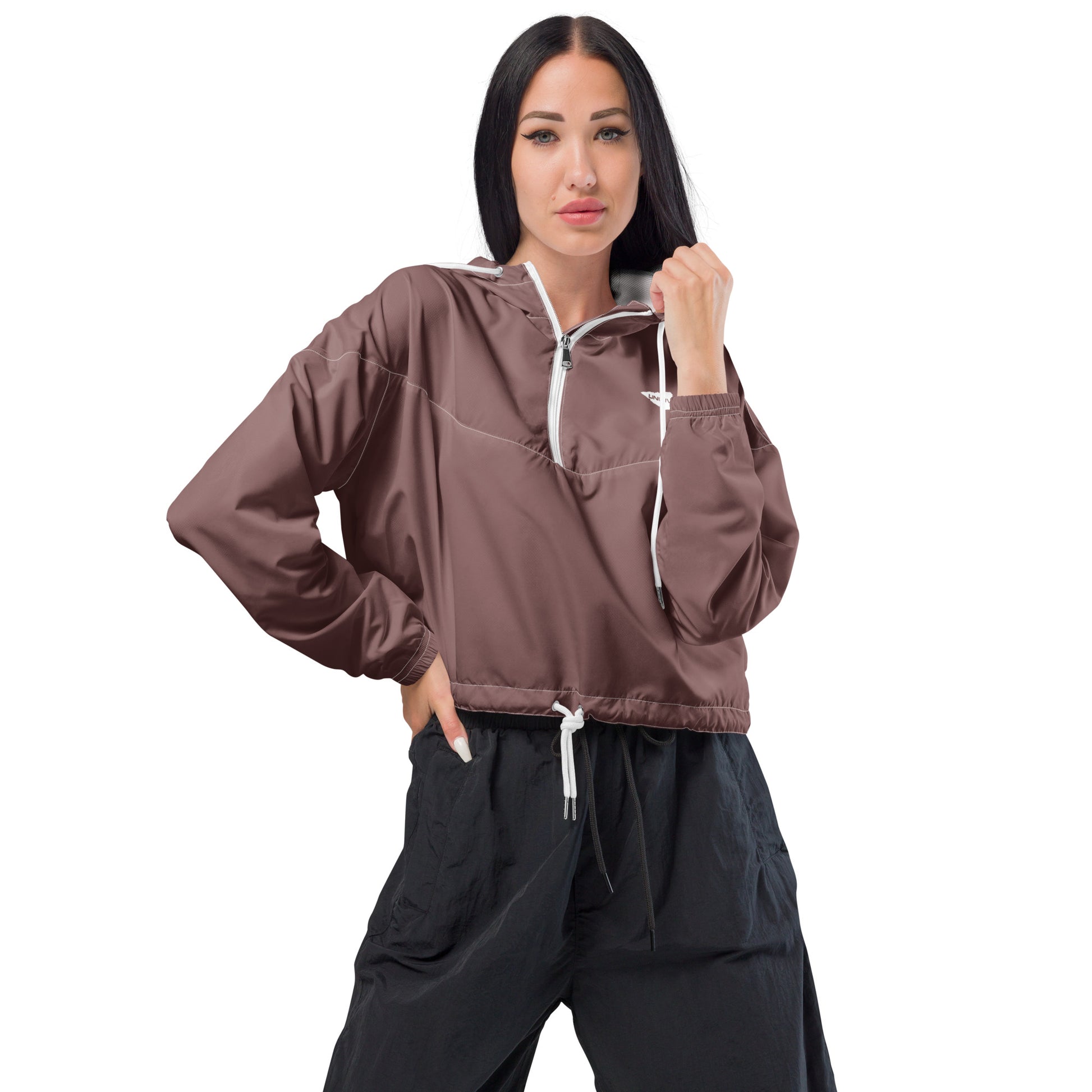 Our Muave Cropped Windbreaker is lightweight, waterproof, and suitable for every kind of adventure. Includes side-slit pockets, breathable mesh lining, and adjustable drawcords on the hood and waist.