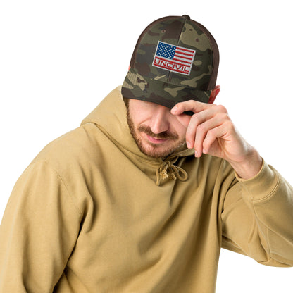 Camo American Flag Brown Mesh Trucker Hat