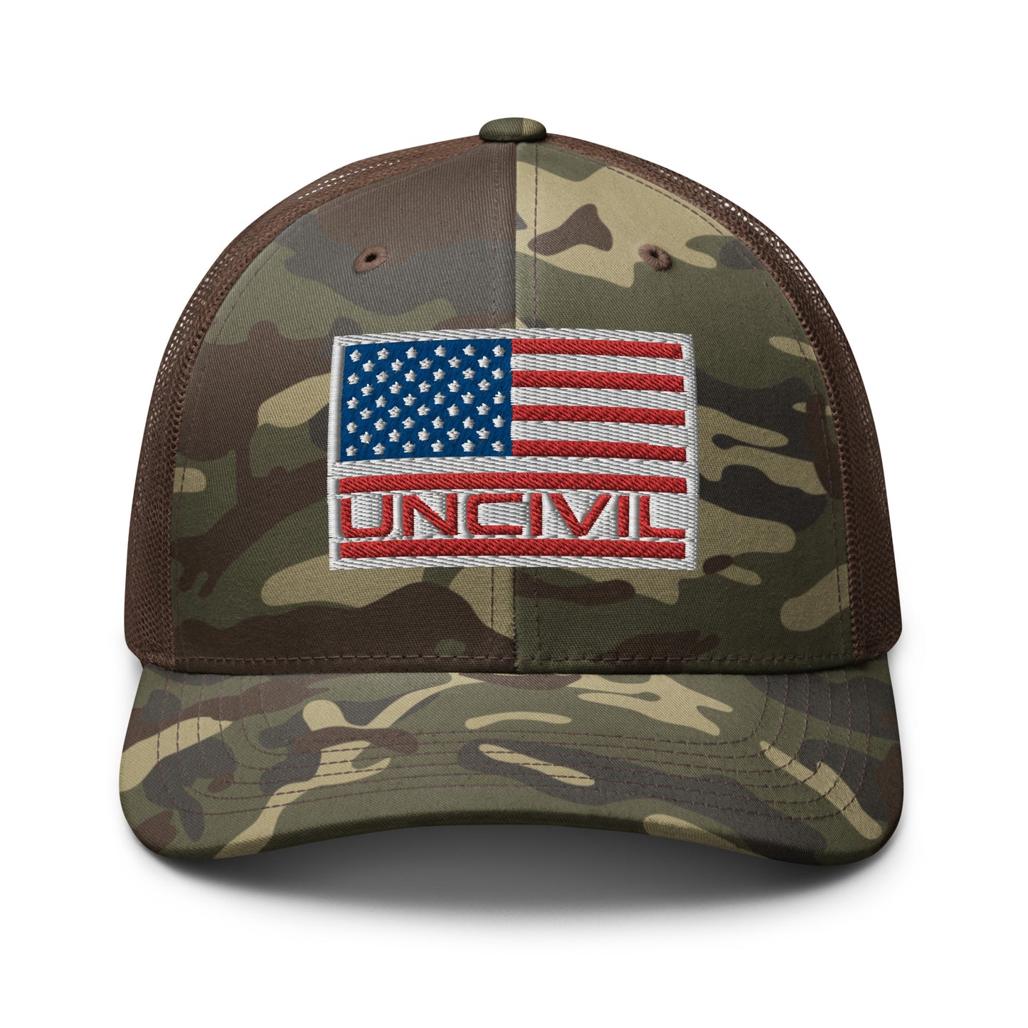 Camo American Flag Brown Mesh Trucker Hat
