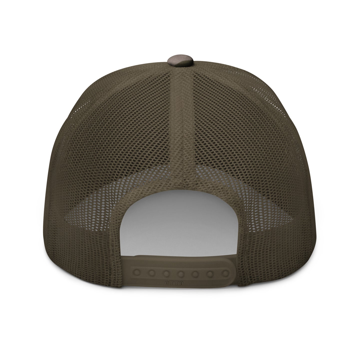 Camo American Flag Olive Mesh Trucker Hat back view