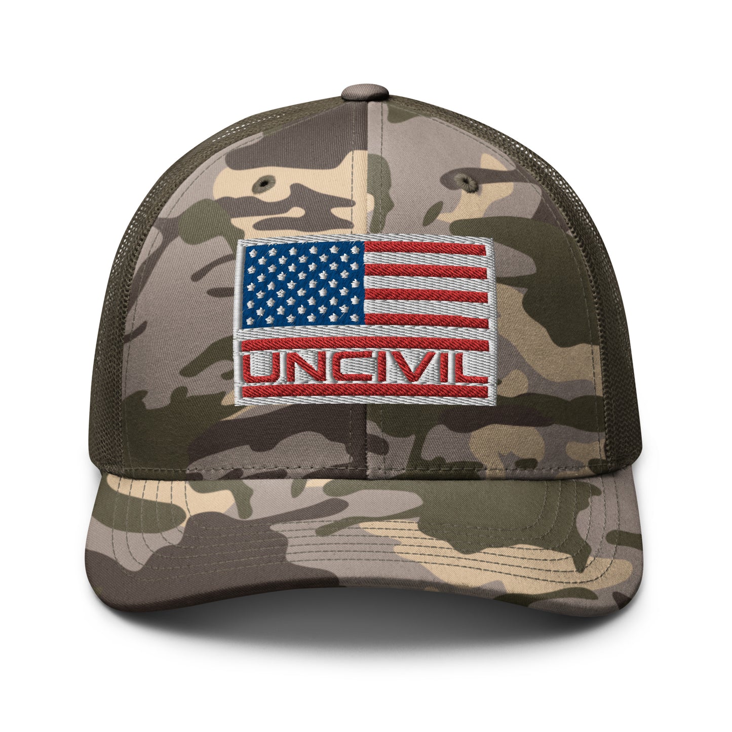 Camo American Flag Olive Mesh Trucker Hat