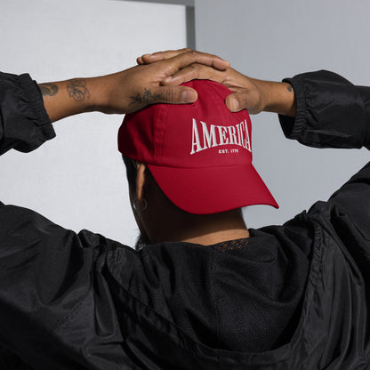 Red America Embroidered Dad Hat