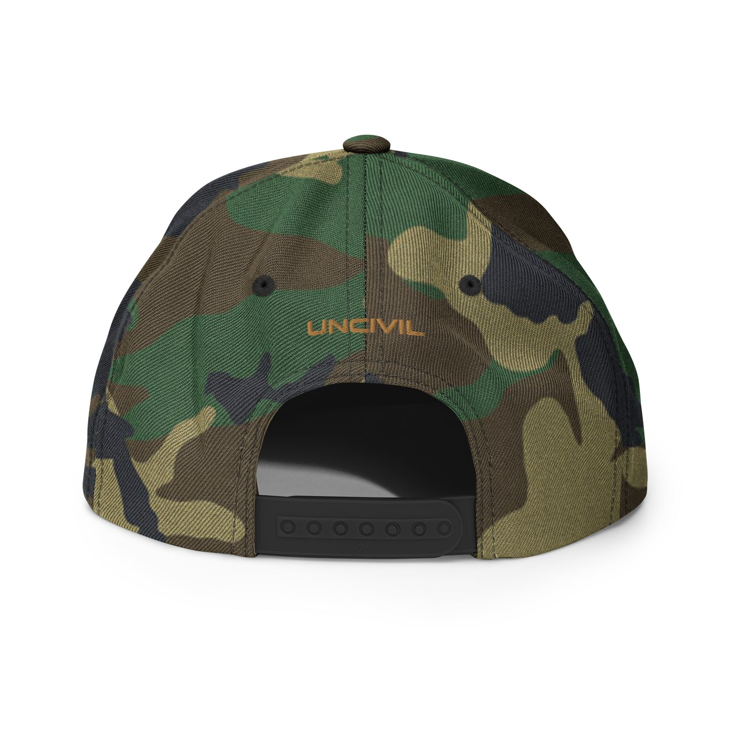 Embrace your patriotic side with our Camo and Gold Betsy Ross UNCIVIL Snapback hat. Featuring the iconic 13 stars design, this hat is perfect for anyone who loves America and its rich history.