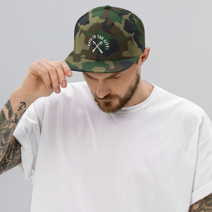 Camo Keys to the City, Halligan Bar classic snapback hat for firefighters