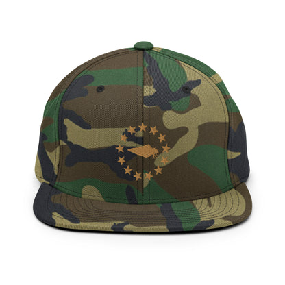 Embrace your patriotic side with our Camo and Gold Betsy Ross UNCIVIL Snapback hat. Featuring the iconic 13 stars design, this hat is perfect for anyone who loves America and its rich history.