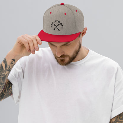 Heather Grey and Red Keys to the City, Halligan Bar classic snapback hat for firefighters