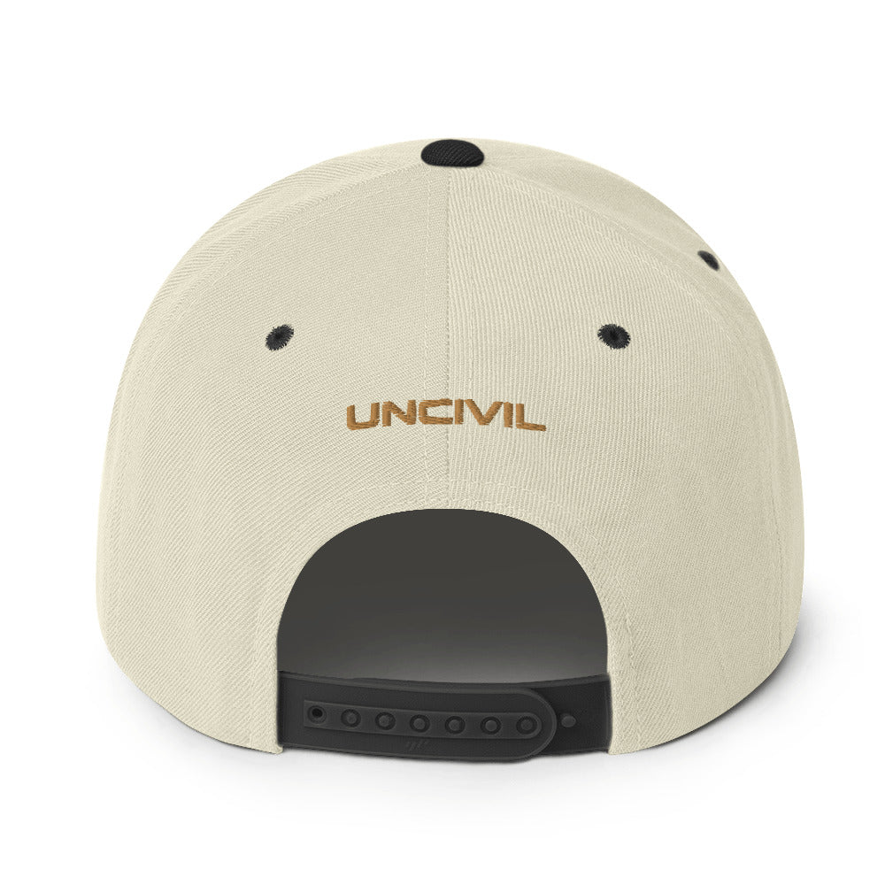 Embrace your patriotic side with our Neutral and Gold Betsy Ross UNCIVIL Snapback hat. Featuring the iconic 13 stars design, this hat is perfect for anyone who loves America and its rich history.