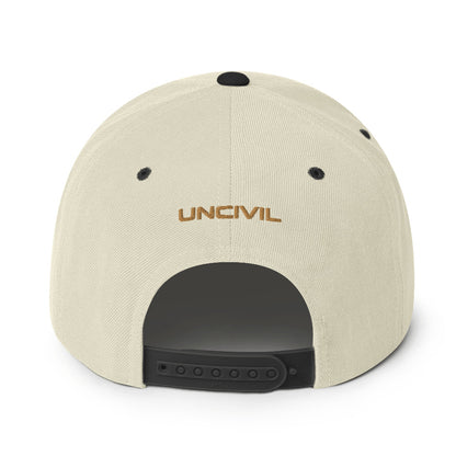 Embrace your patriotic side with our Neutral and Gold Betsy Ross UNCIVIL Snapback hat. Featuring the iconic 13 stars design, this hat is perfect for anyone who loves America and its rich history.