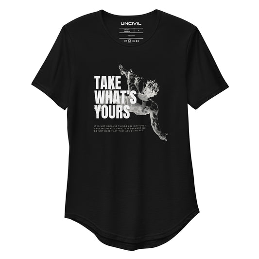 Take What's Yours Men's Curved Hem T-Shirt in Black