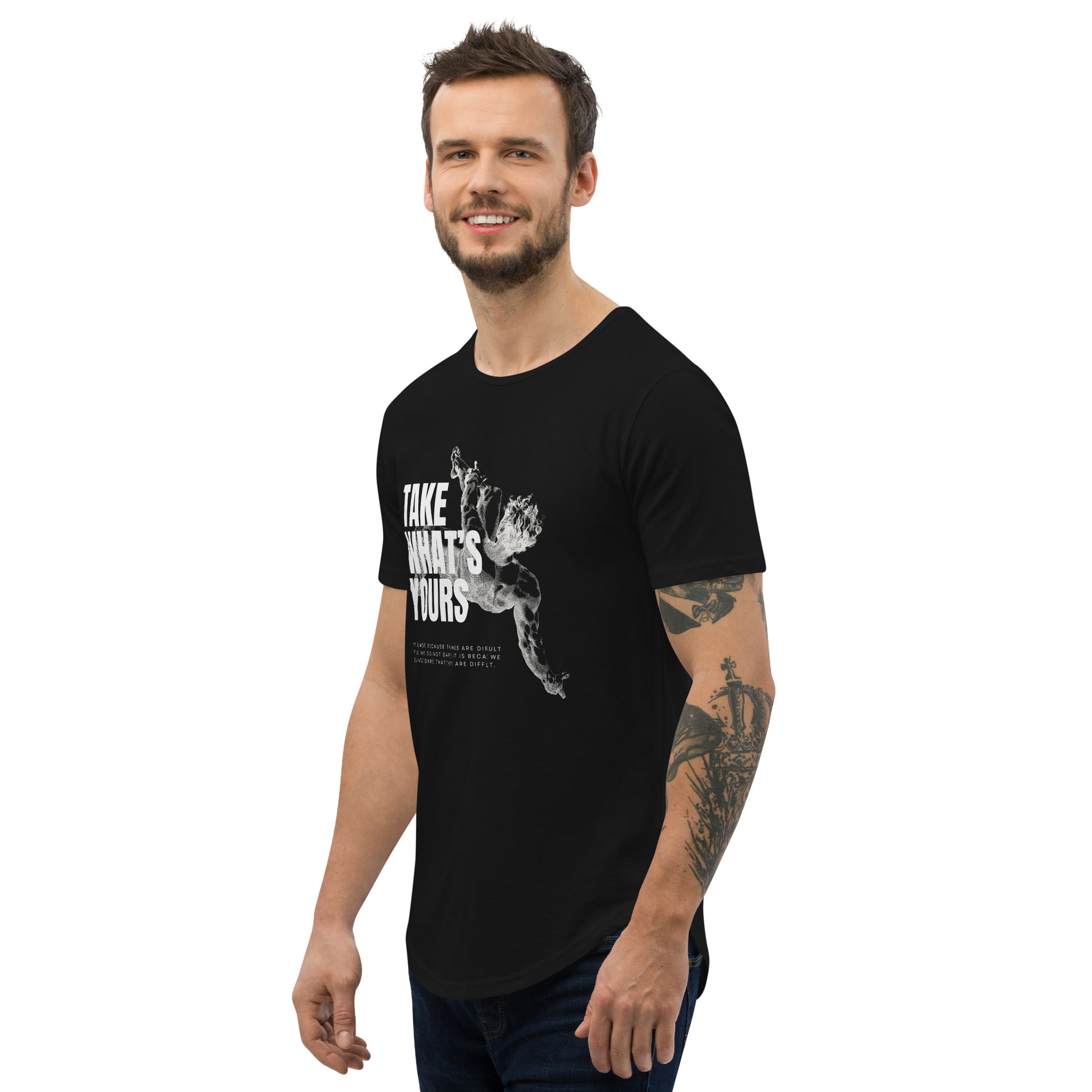 Take What's Yours Men's Curved Hem T-Shirt in Black