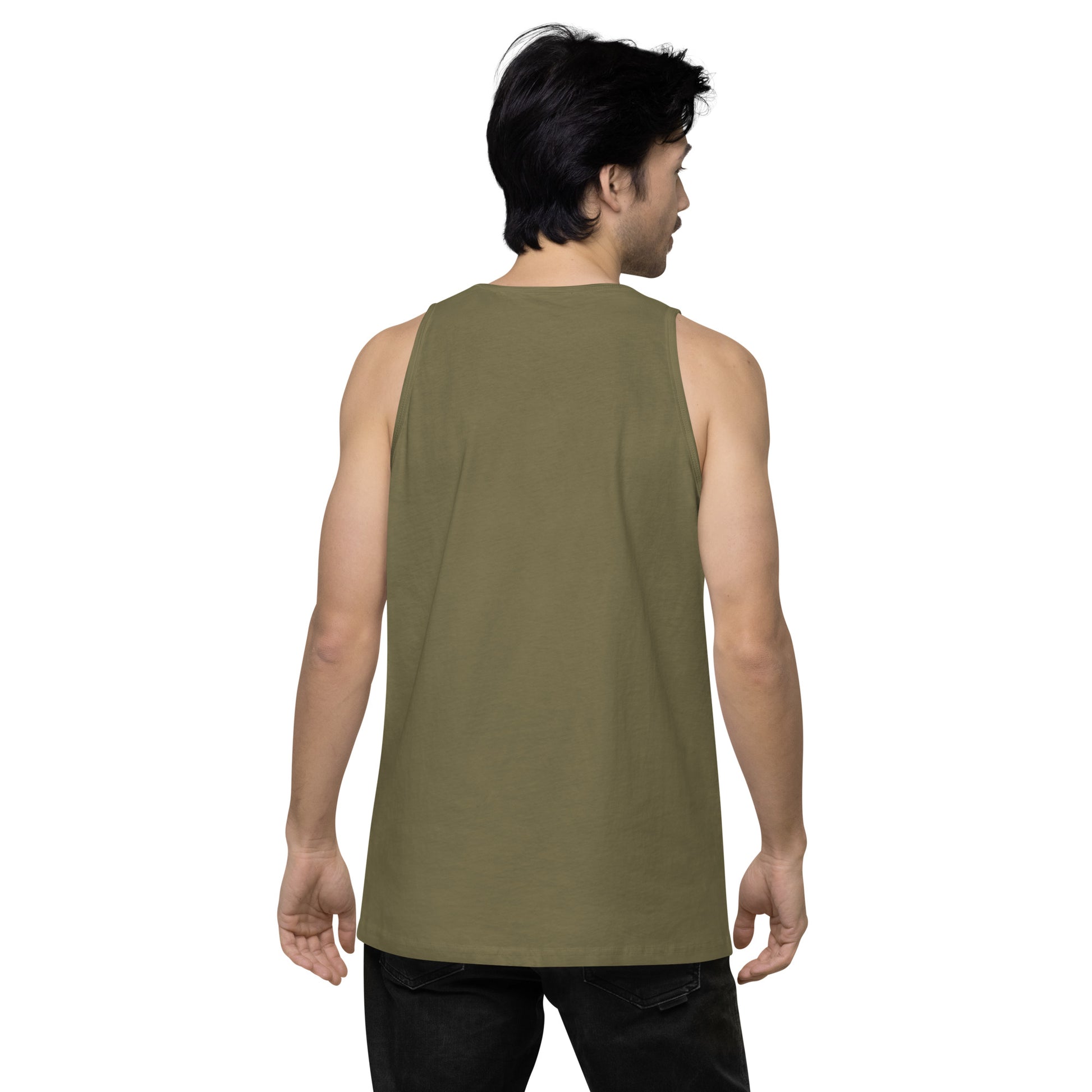 Betsy Ross men's tank top. Featuring the iconic 13 stars design, this tank is perfect for anyone who loves America and its rich history. Military Green and white.