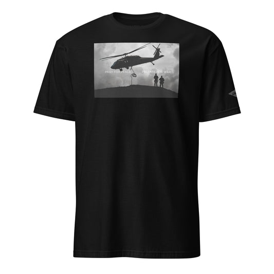 Black Pray for Peace, Prepare for War helicopter military Unisex UNCIVIL T-Shirt 