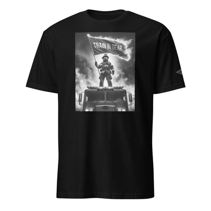 Black Flag in the Flames Graphic Train in Gear Firefighter Unisex T-Shirt