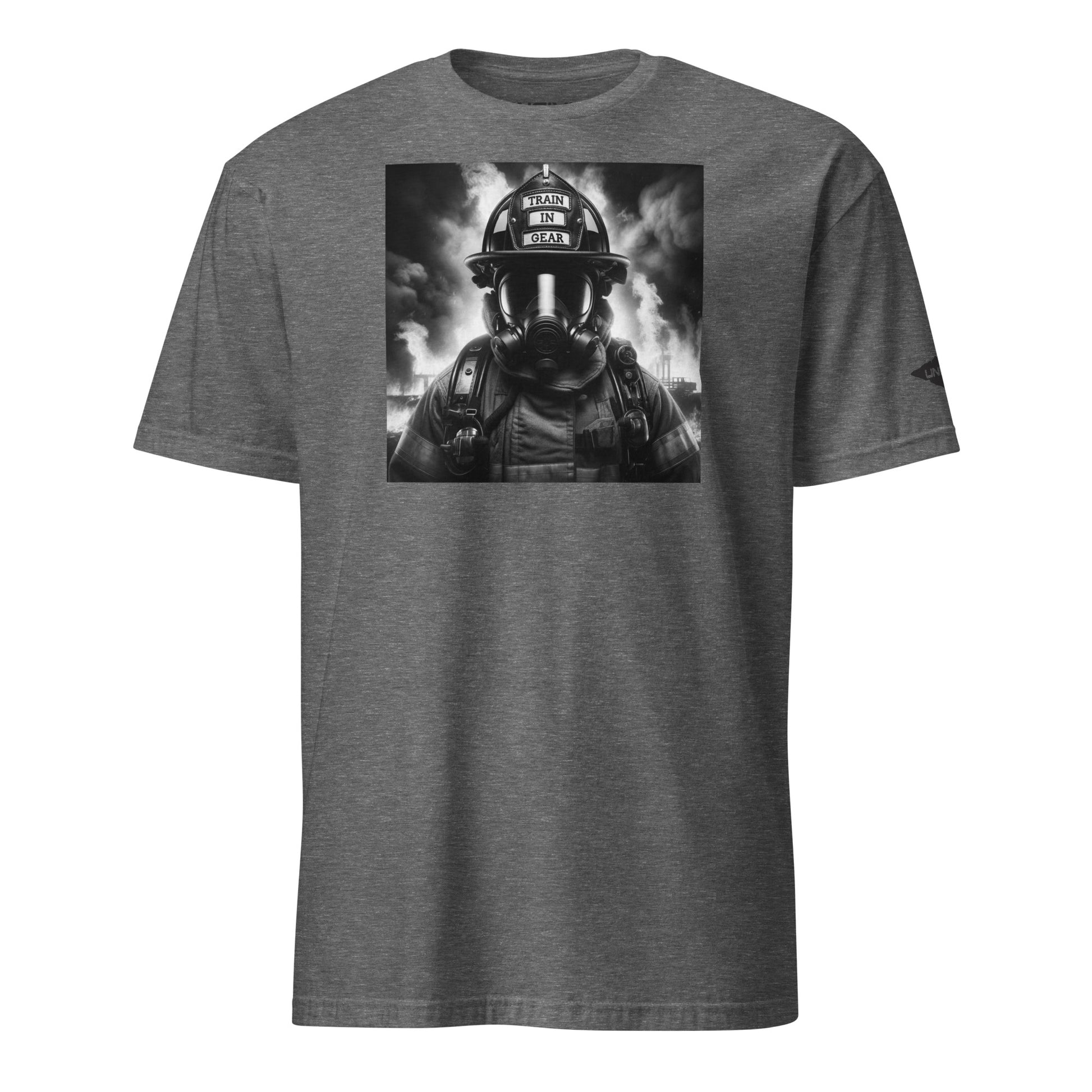 Heather Grey Gear Up and Roll Graphic Train in Gear Firefighter Unisex T-Shirt