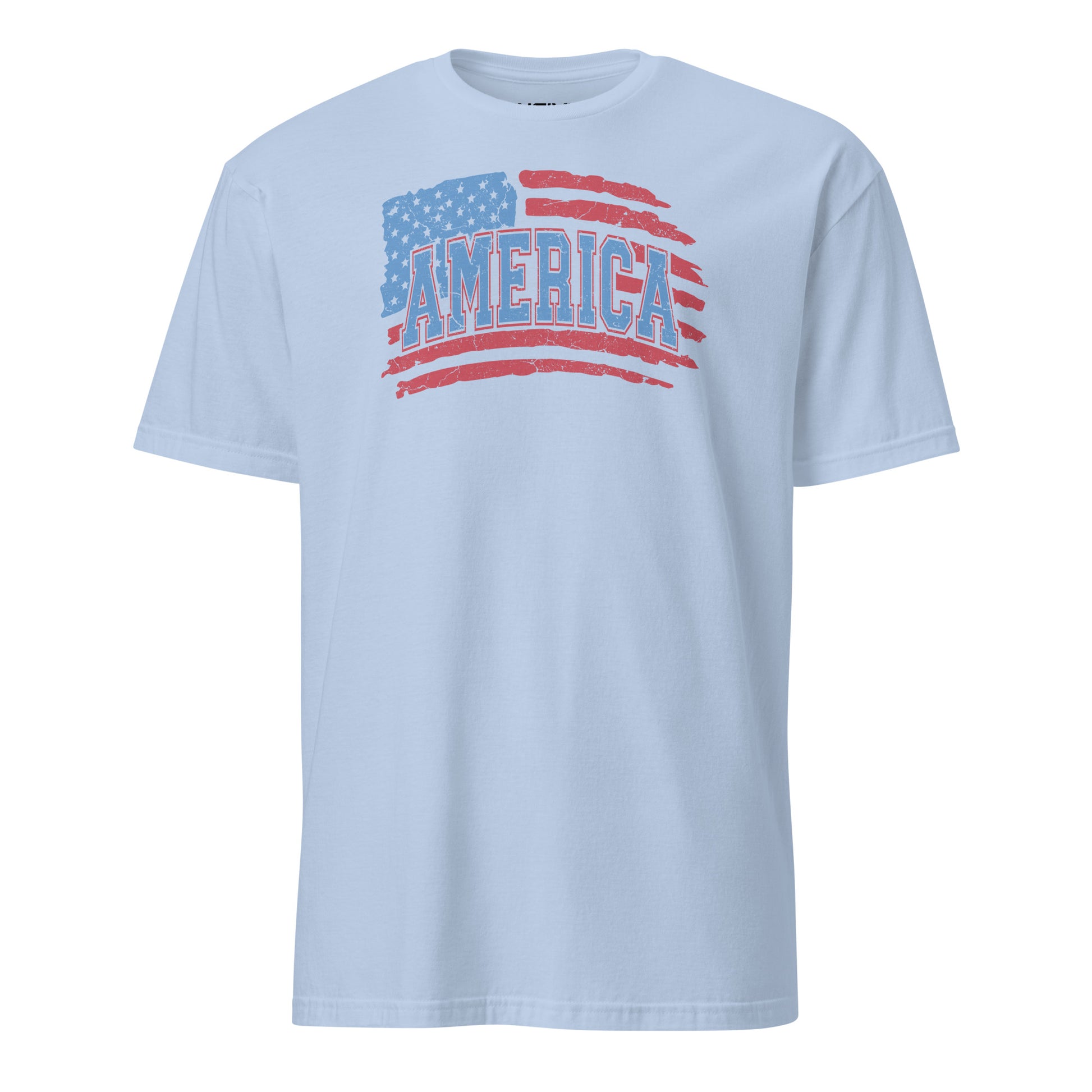 Light Blue America Flag Distressed T-Shirt