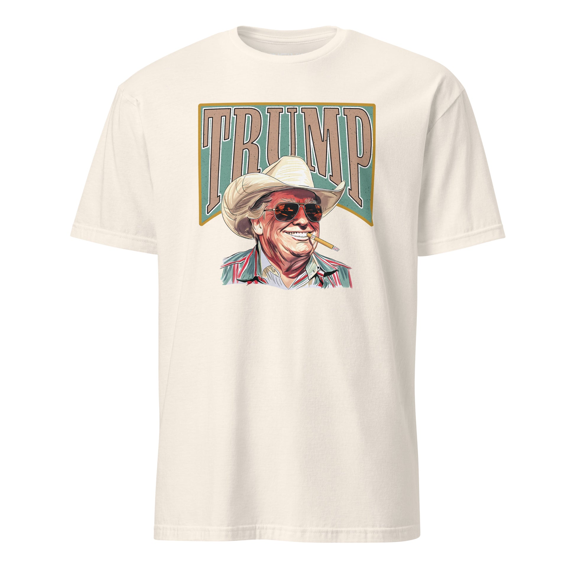 Natural American Outlaw Trump T-Shirt featuring President Trump wearing a cowboy hat and glasses