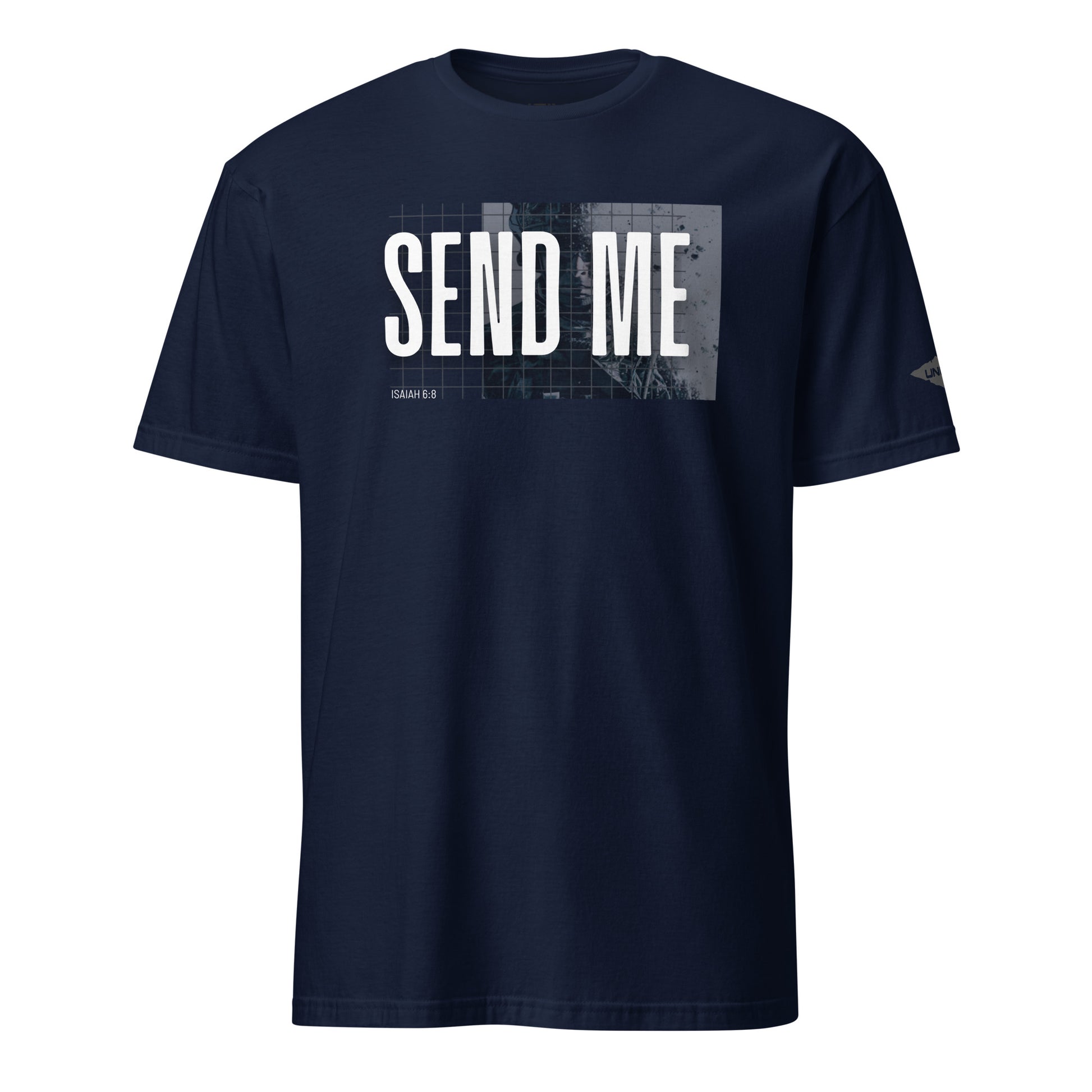 Navy Send Me Isaiah 6:8 UNCIVIL Soldier Black T-shirt with Uncivil Spear on the Left Sleeve