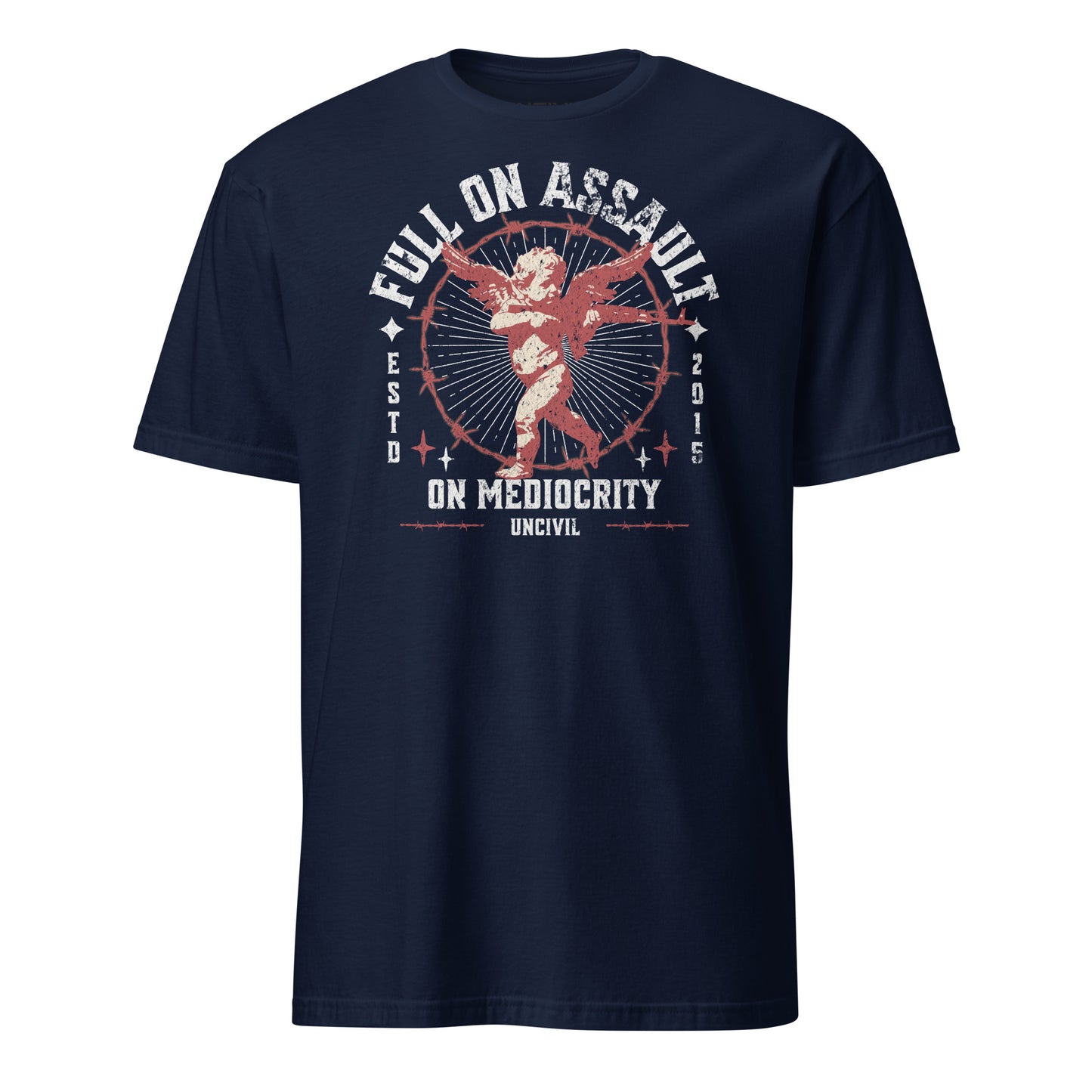 Navy Full on Assault on Mediocrity Graphic Unisex T-Shirt with cupid sniper