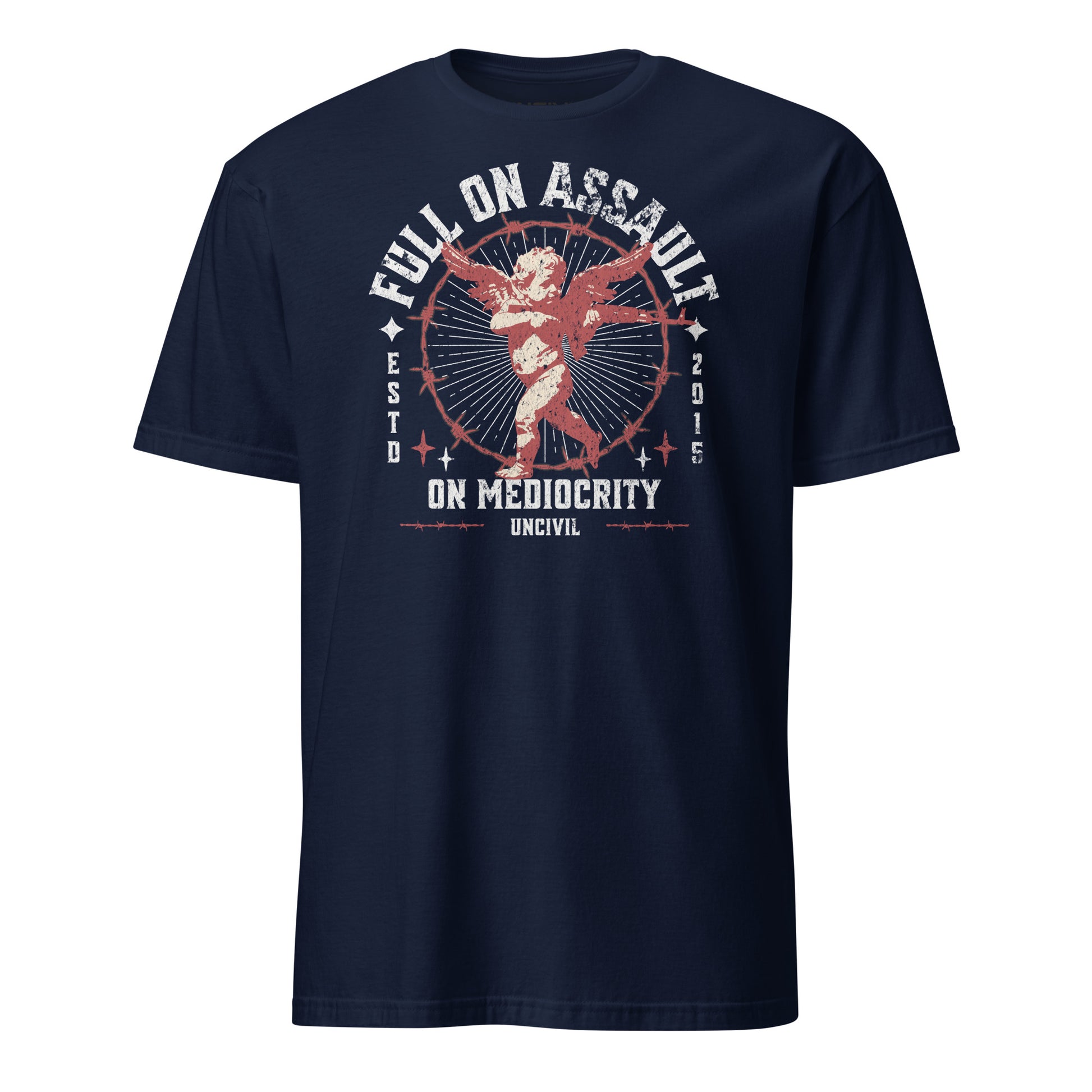 Navy Full on Assault on Mediocrity Graphic Unisex T-Shirt with cupid sniper