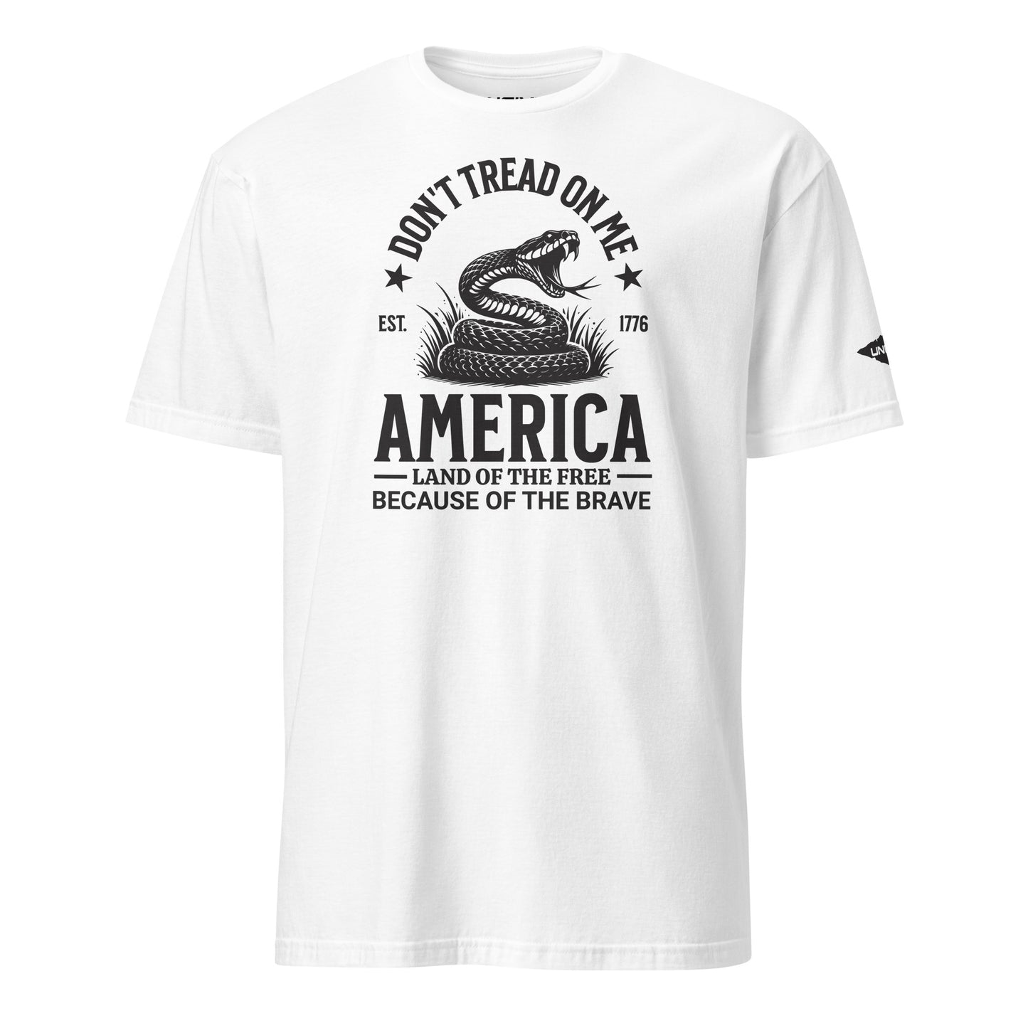 White Don't Tread On Me Stealth Edition T-Shirt with Uncivil Spear on left sleeve