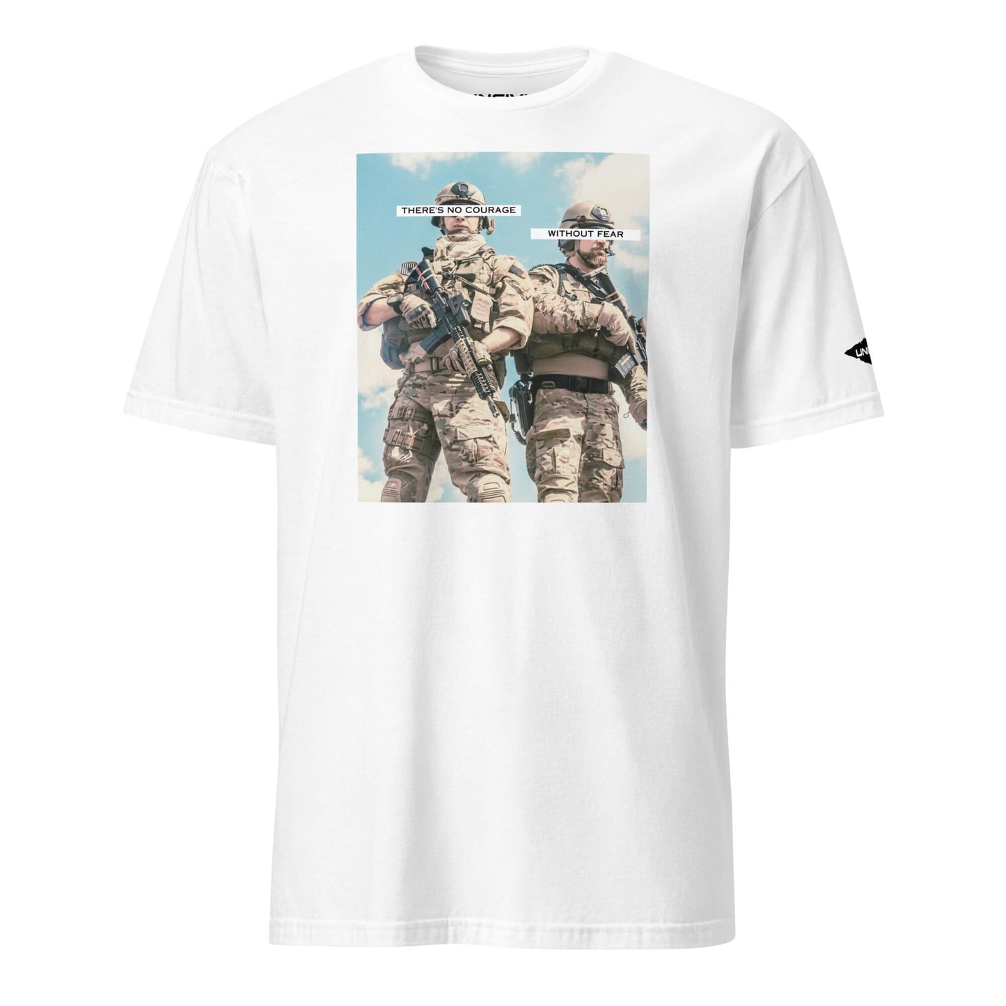 There is no courage without fear Army Graphic Unisex T-shirt in White with Uncivil Spear