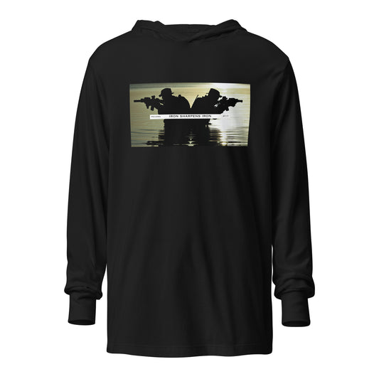 Black Iron Sharpens Iron Graphic Hooded Long-Sleeve Tee