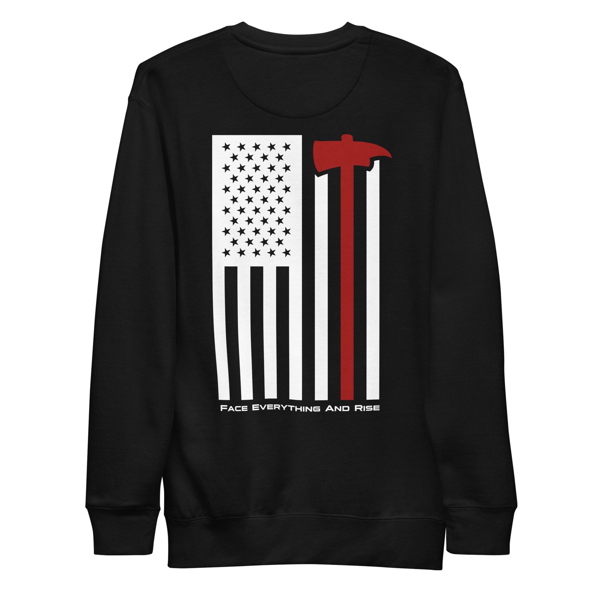 Face Everything & Rise UNCIVIL Firefighter Unisex long sleeve sweatshirt with American Flag and Fireman's Axe - Black