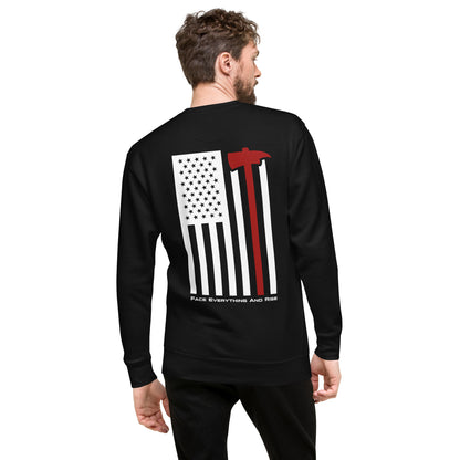 Face Everything & Rise UNCIVIL Firefighter Unisex long sleeve sweatshirt with American Flag and Fireman's Axe - Black