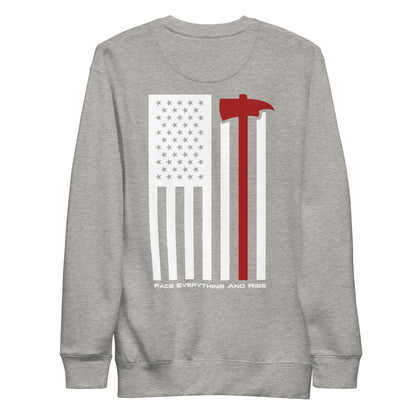 Face Everything & Rise UNCIVIL Firefighter Unisex long sleeve sweatshirt with American Flag and Fireman's Axe - Light Grey