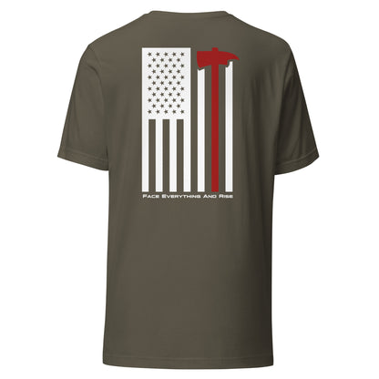 Face Everything & Rise UNCIVIL Firefighter Unisex t-shirt with American Flag and Fireman's Axe - Army Green